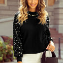 Black Large Rylee Pearl Bishop Sleeve Sweater