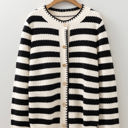 Black Stripe Medium Rylee Stripe Button Cardigan Sweater