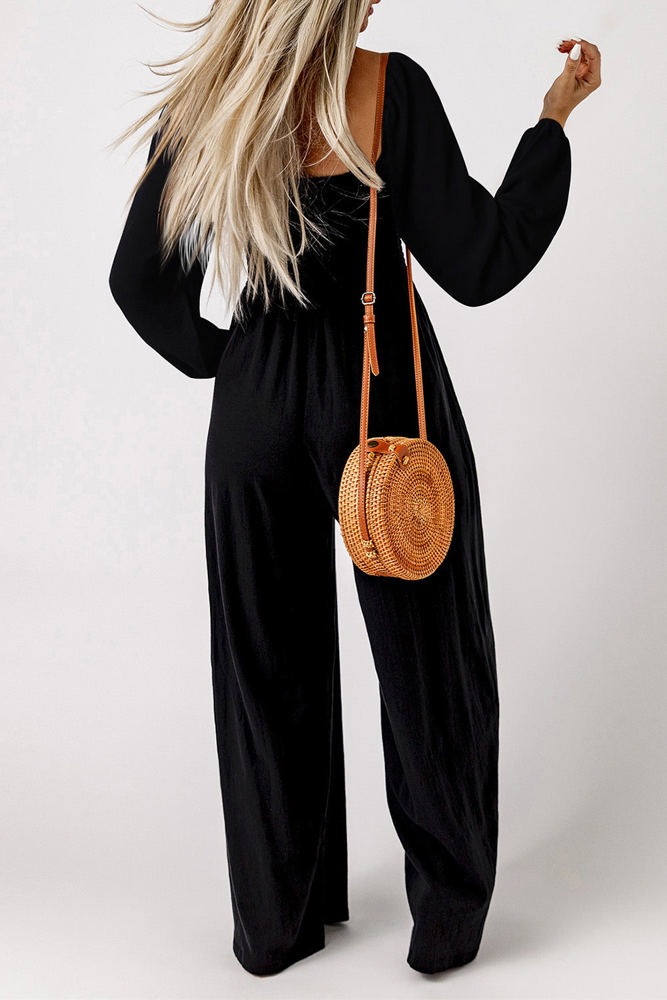 Ryleigh Smocked Square Neck Long Sleeve Wide Leg Jumpsuit