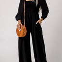  Ryleigh Smocked Square Neck Long Sleeve Wide Leg Jumpsuit