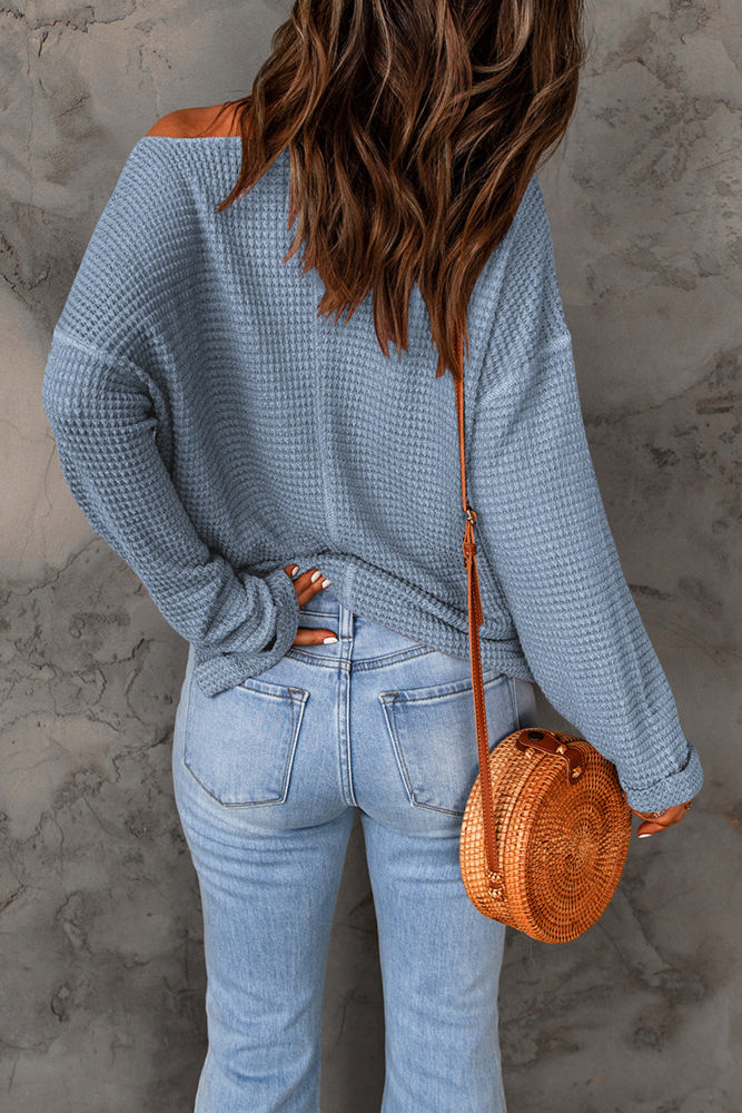 Rylie Waffle Knit Loose Long Sleeve Top