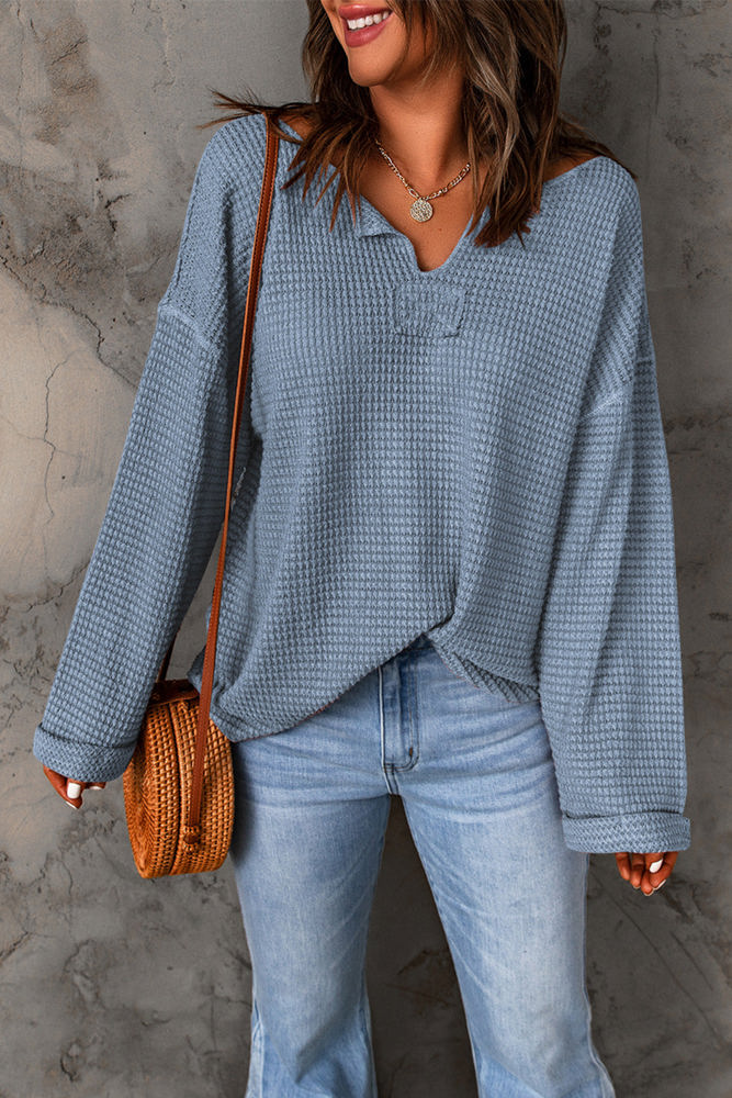 Rylie Waffle Knit Loose Long Sleeve Top