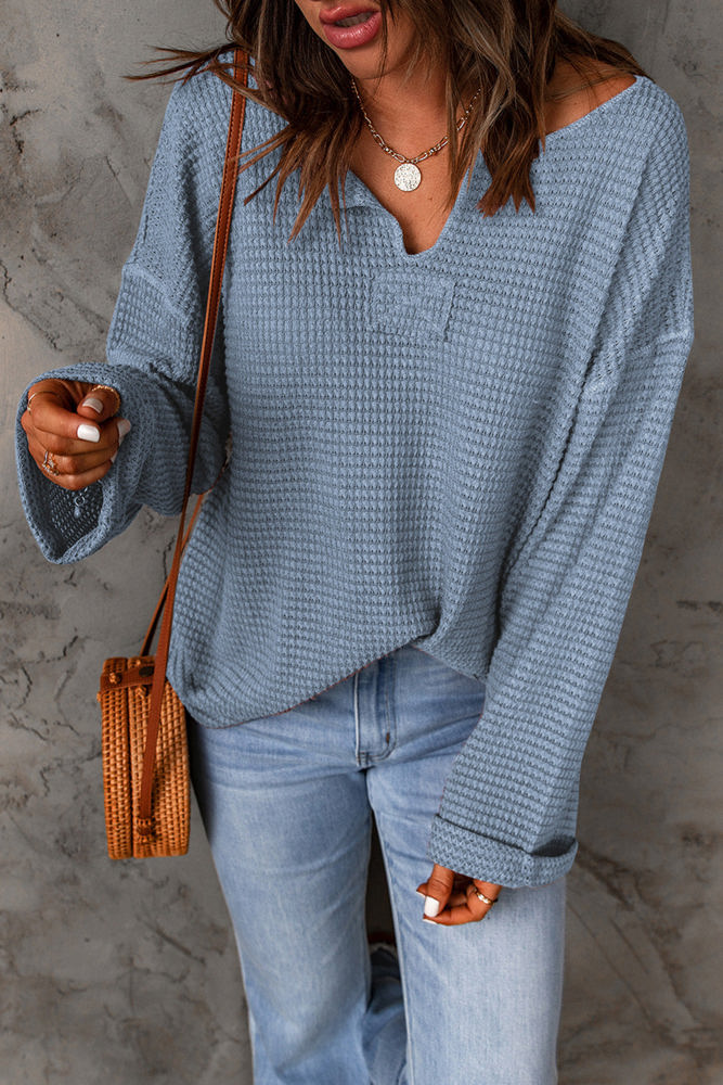 Rylie Waffle Knit Loose Long Sleeve Top