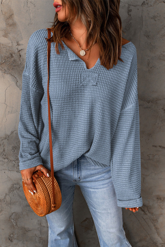 Rylie Waffle Knit Loose Long Sleeve Top