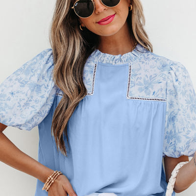 Saanvi Lace Floral Puff Sleeve Loose Blouse