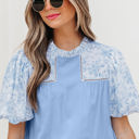  Saanvi Lace Floral Puff Sleeve Loose Blouse