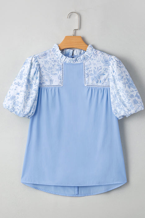Saanvi Lace Floral Puff Sleeve Loose Blouse