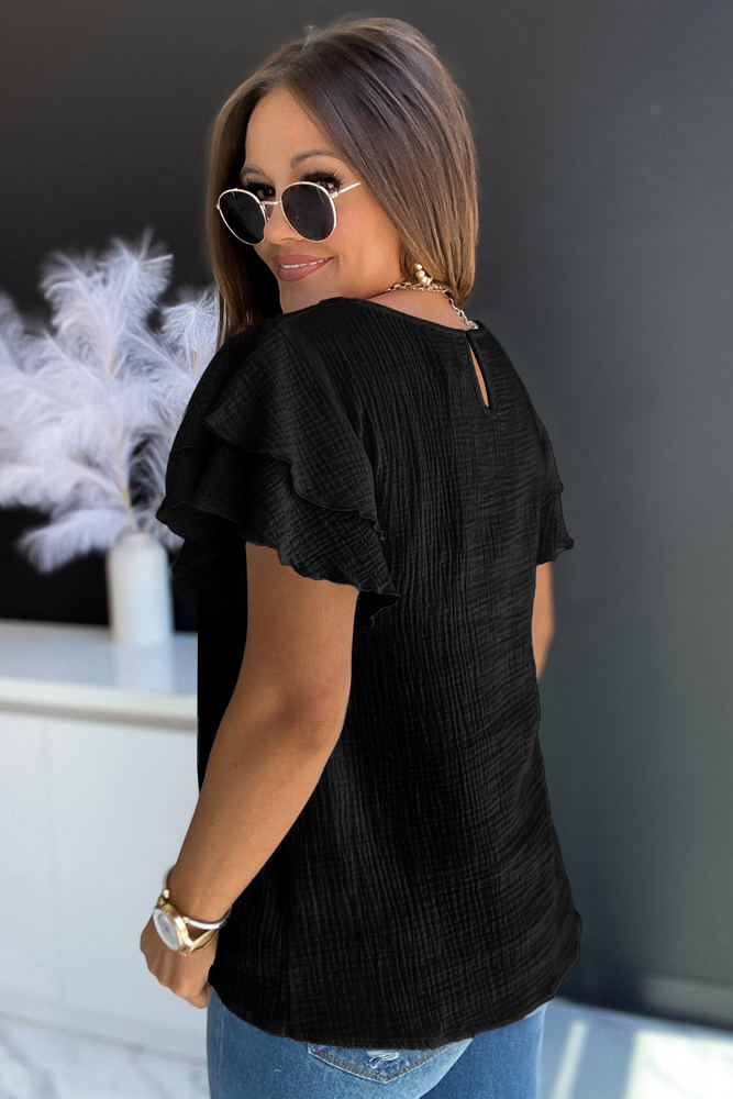 Sabrina Tiered Ruffled Short Sleeve Blouse