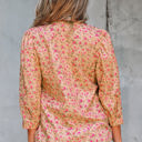  Sadie Floral Bow Pin-tuck Bust Half Puff Sleeve Blouse