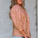  Sadie Floral Bow Pin-tuck Bust Half Puff Sleeve Blouse