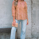 Sadie Floral Bow Pin-tuck Bust Half Puff Sleeve Blouse