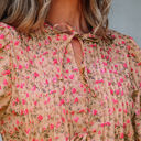  Sadie Floral Bow Pin-tuck Bust Half Puff Sleeve Blouse