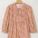  Sadie Floral Bow Pin-tuck Bust Half Puff Sleeve Blouse