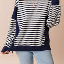 White Stripe Large Sage Exposed Seam Loose Fit Sweatshirt