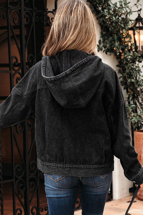 Sage Pocket Drop Shoulder Hooded Denim Jacket