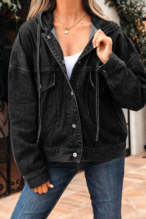 Sage Pocket Drop Shoulder Hooded Denim Jacket