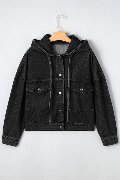 Sage Pocket Drop Shoulder Hooded Denim Jacket