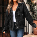 Black XL Sage Pocket Drop Shoulder Hooded Denim Jacket