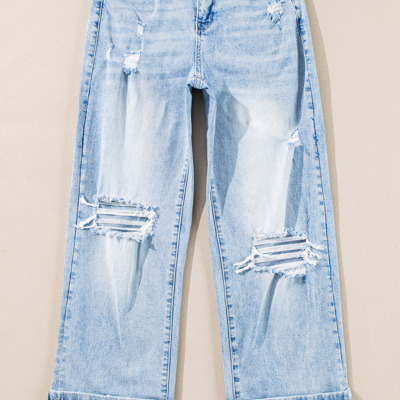 Saige Wash Distressed Straight Jeans