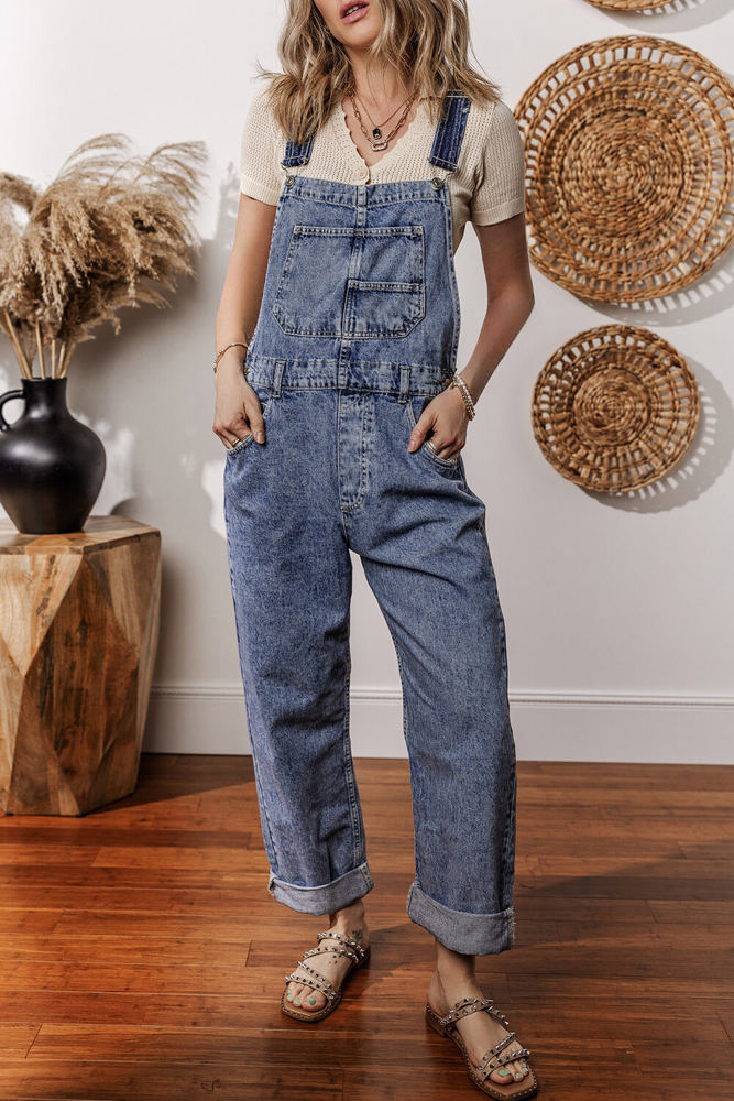 Piper Denim Straight Leg Jumpsuit with Pockets