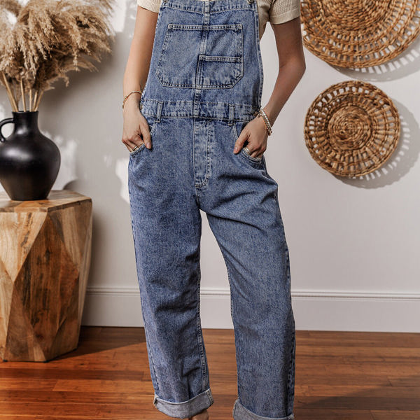 Piper Denim Straight Leg Jumpsuit with Pockets