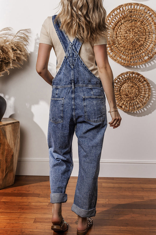 Piper Denim Straight Leg Jumpsuit with Pockets