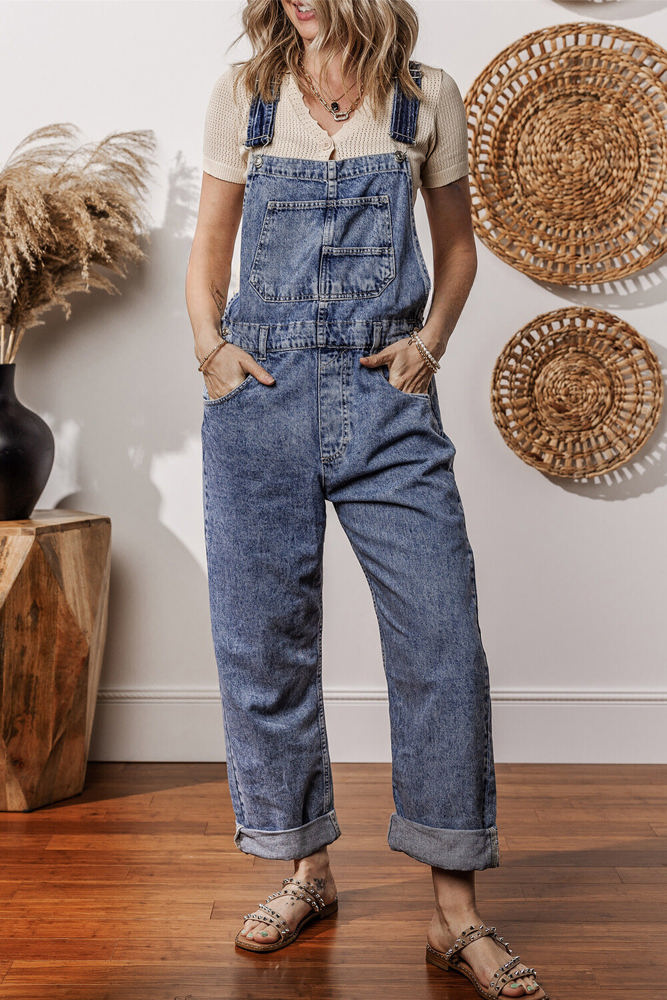 Piper Denim Straight Leg Jumpsuit with Pockets