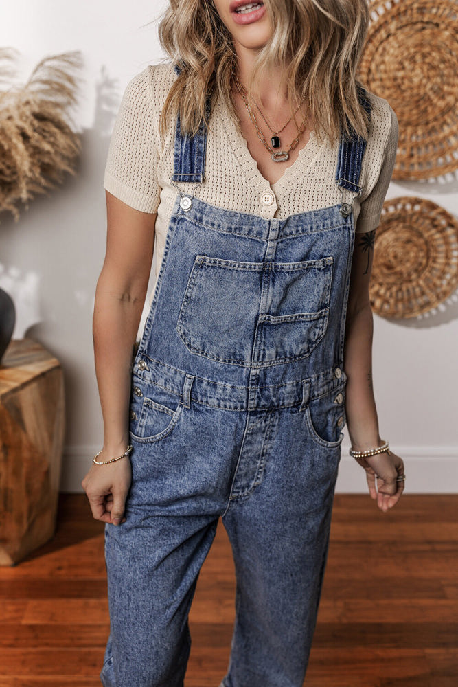 Piper Denim Straight Leg Jumpsuit with Pockets