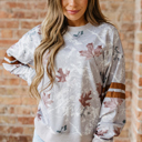 Gray Large Salem Striped Sleeve Casual Sweatshirt