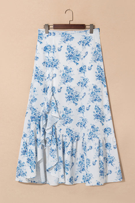 Salma Boho Floral High Waist Ruffle Split Maxi Skirt