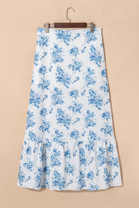 Salma Boho Floral High Waist Ruffle Split Maxi Skirt