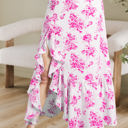 Rose XL Salma Boho Floral High Waist Ruffle Split Maxi Skirt