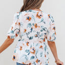  Salome Floral Puff Sleeve V Neck Babydoll Blouse