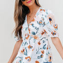  Salome Floral Puff Sleeve V Neck Babydoll Blouse
