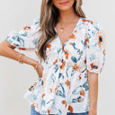  Salome Floral Puff Sleeve V Neck Babydoll Blouse