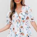  Salome Floral Puff Sleeve V Neck Babydoll Blouse