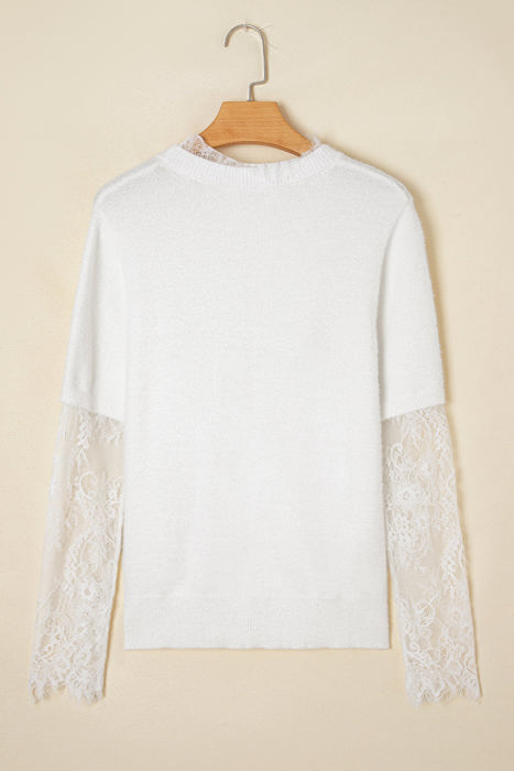 Samantha Lace Sleeve Two-piece Fuzzy Sweater