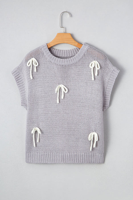 Sara Bowknot Applique Cap Sleeve Sweater