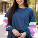  Sara Flower Raglan Sleeve Top