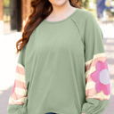 Smoke Green Large Sara Flower Raglan Sleeve Top