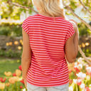  Sarahi Stripe Ribbed Cap Sleeve Round Neck Top