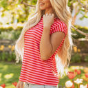  Sarahi Stripe Ribbed Cap Sleeve Round Neck Top