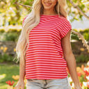  Sarahi Stripe Ribbed Cap Sleeve Round Neck Top