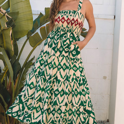 Sarahi Western Aztec Shirred A-line Sleeveless Maxi Dress