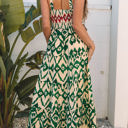  Sarahi Western Aztec Shirred A-line Sleeveless Maxi Dress