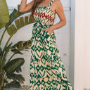  Sarahi Western Aztec Shirred A-line Sleeveless Maxi Dress