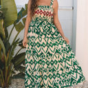  Sarahi Western Aztec Shirred A-line Sleeveless Maxi Dress