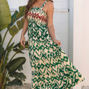  Sarahi Western Aztec Shirred A-line Sleeveless Maxi Dress