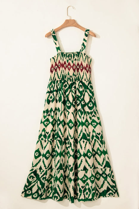 Sarahi Western Aztec Shirred A-line Sleeveless Maxi Dress