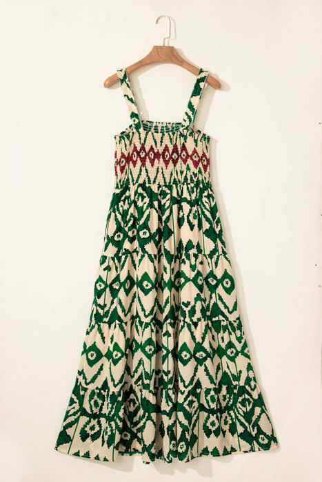 Sarahi Western Aztec Shirred A-line Sleeveless Maxi Dress